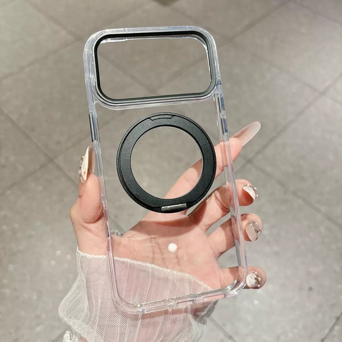 Armor Standlı Premium Sararmaz Şeffaf iPhone Kılıfı Siyah