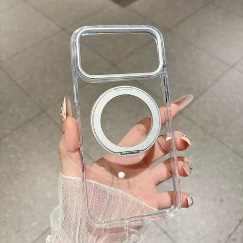 Armor Standlı Premium Sararmaz Şeffaf iPhone Kılıfı Gümüş