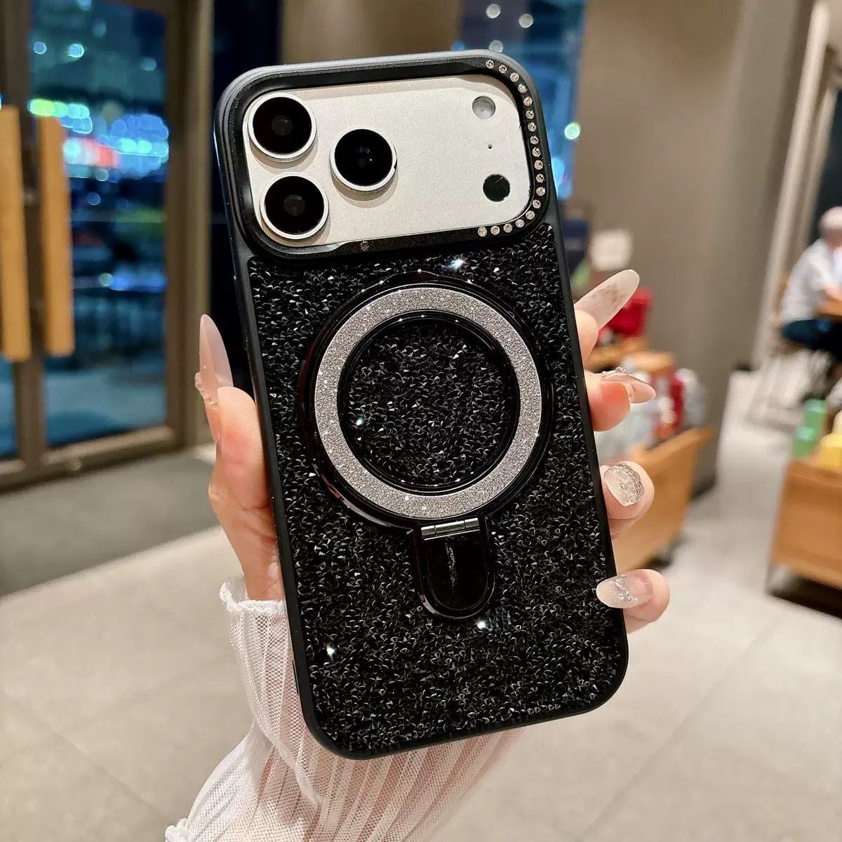 Bling Full Taşlı Standlı Magsafe Özellikli Kılıf