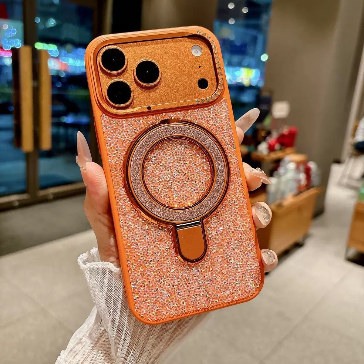 Bling Full Taşlı Standlı Magsafe Özellikli Kılıf