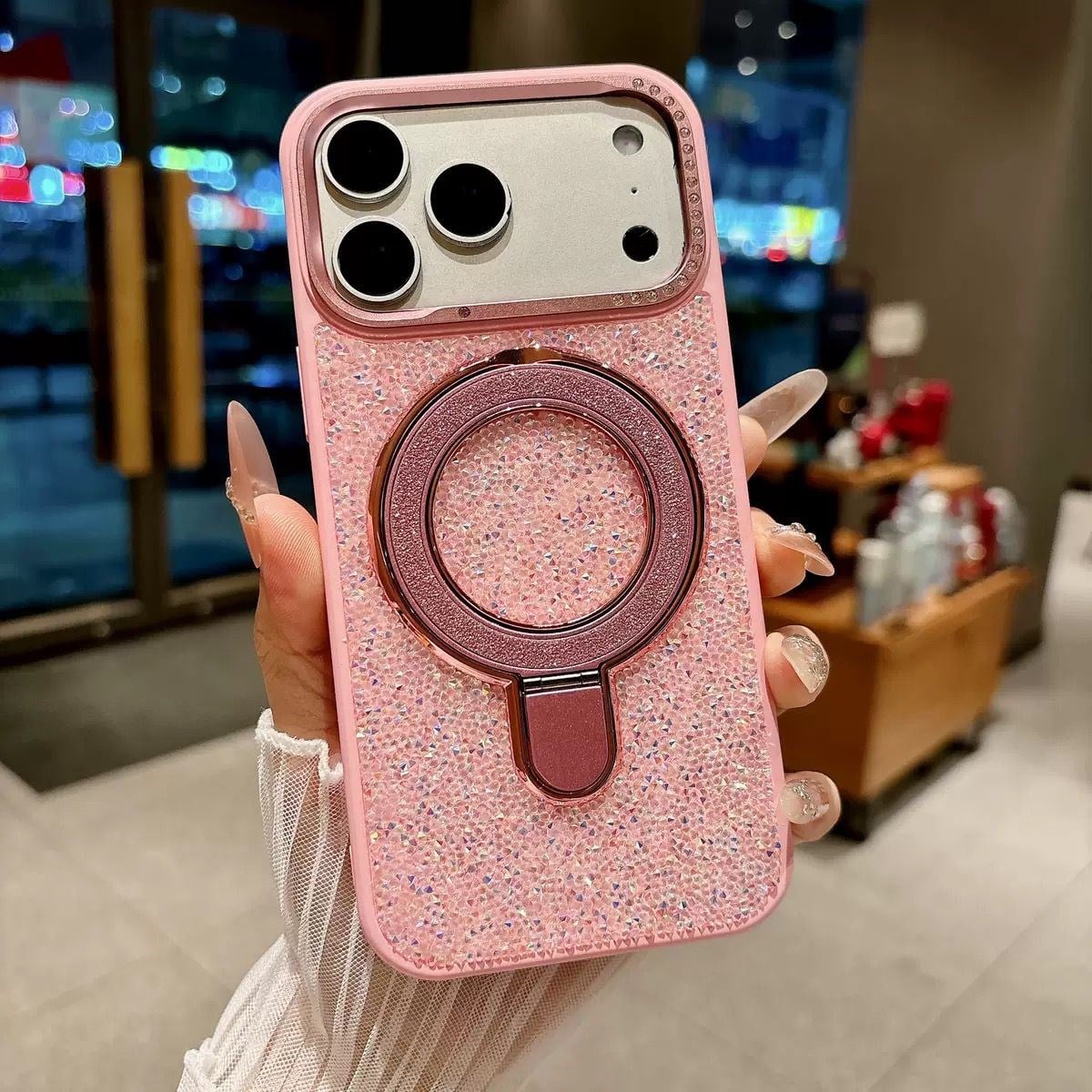 Bling Full Taşlı Standlı Magsafe Özellikli Kılıf