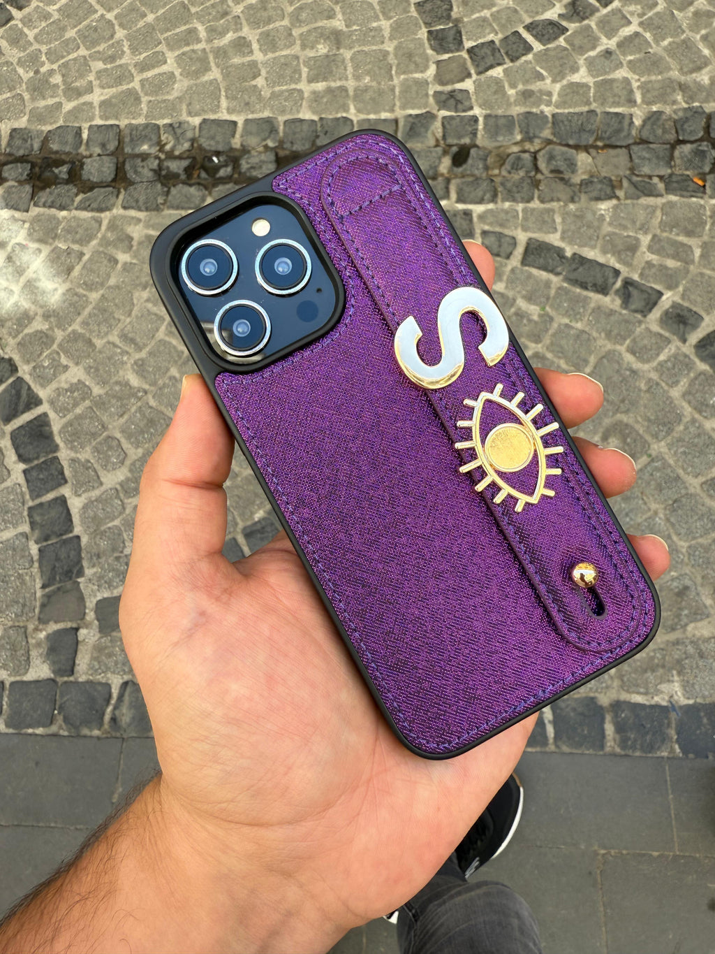 MyPhoneCase Kişiye Özel El Geçmeli Premium Telefon Kılıfı ve 2 adet metal aksesuar (harf veya sembol) - Mor