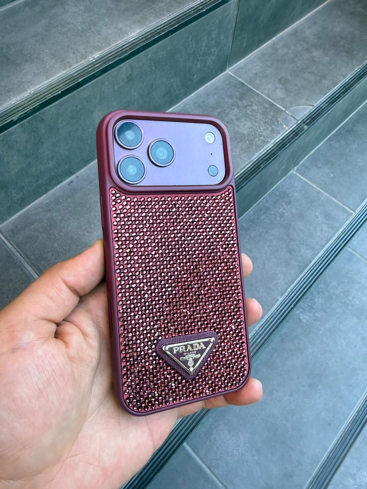PRD Taşlı Luxury iPhone Kılıfı - Kahve