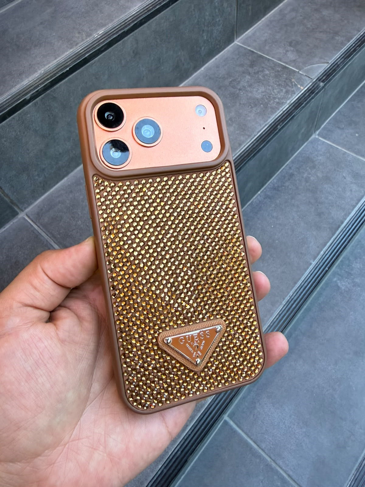 PRD Taşlı Luxury iPhone Kılıfı - Kahve