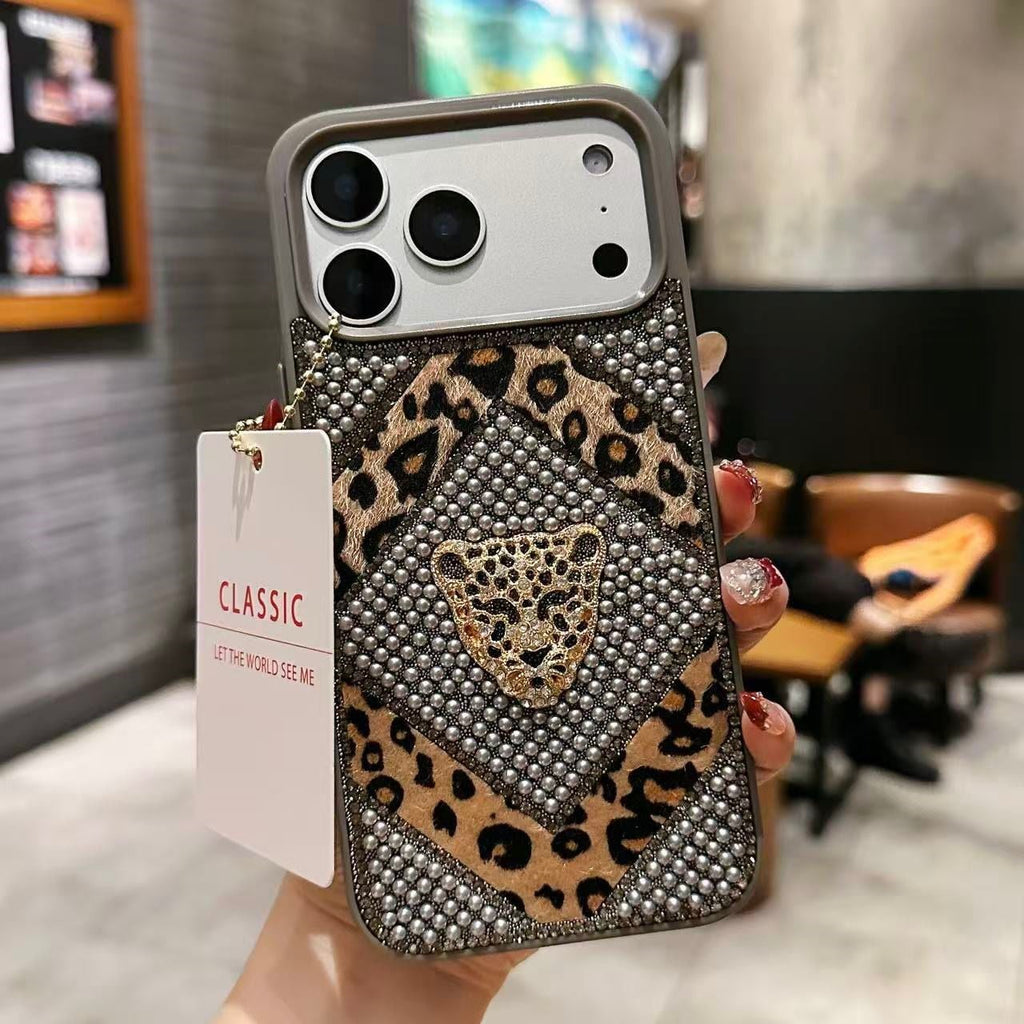 Queen Leopard Tasarımlı Korumalı İnci Taşlı Kılıf