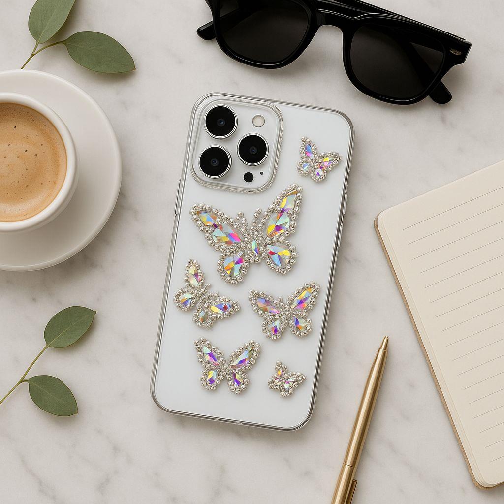 Taşlı Kelebek Motifli Diamond Kılıflar